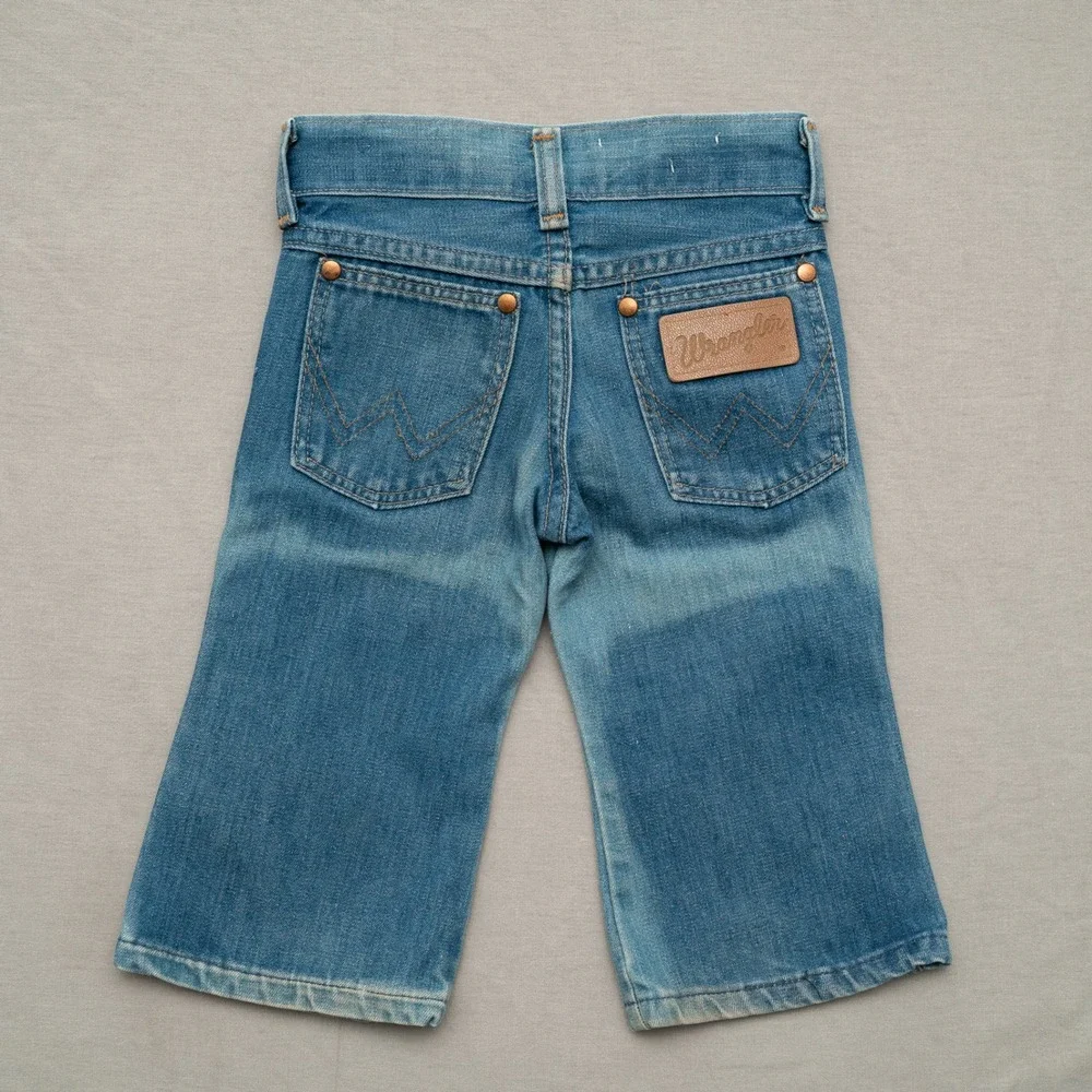 Vintage 70s 80s Wrangler Kids Jeans‎ Size 1T Double Knee Inserts Boot Cut Faded